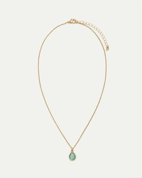 Short Necklace with Teal Teardrop Pendant