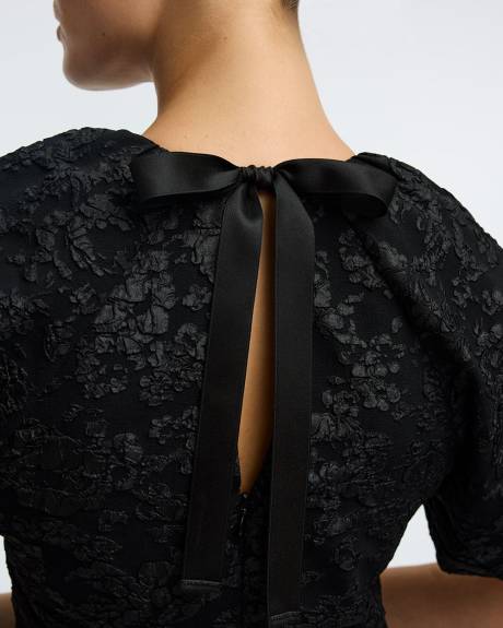 Short-Sleeve Fit-and-Flare Dress with Self-Tie in the Back