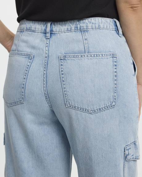 Pantalon cargo en denim à jambe large et taille mi-haute