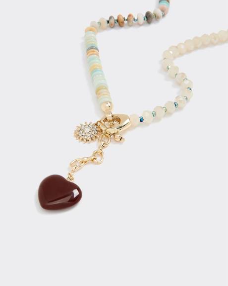 Beaded Necklace with Heart Pendant