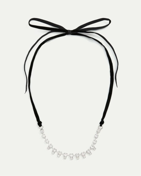 Long Suede Necklace with Rhinestones