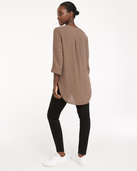 Solid V-Neck Tunic with 3/4 Sleeves