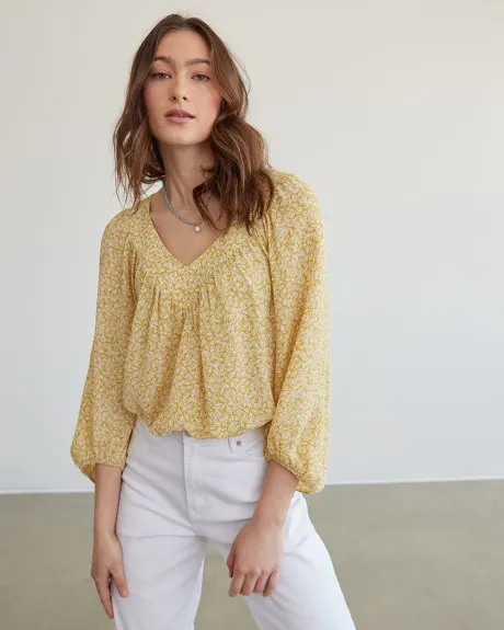 V-Neck Blouse with Voluminous 3/4 Sleeves