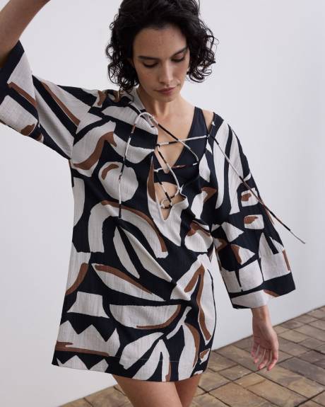 Long-Sleeve V-Neck Loose Mini Dress