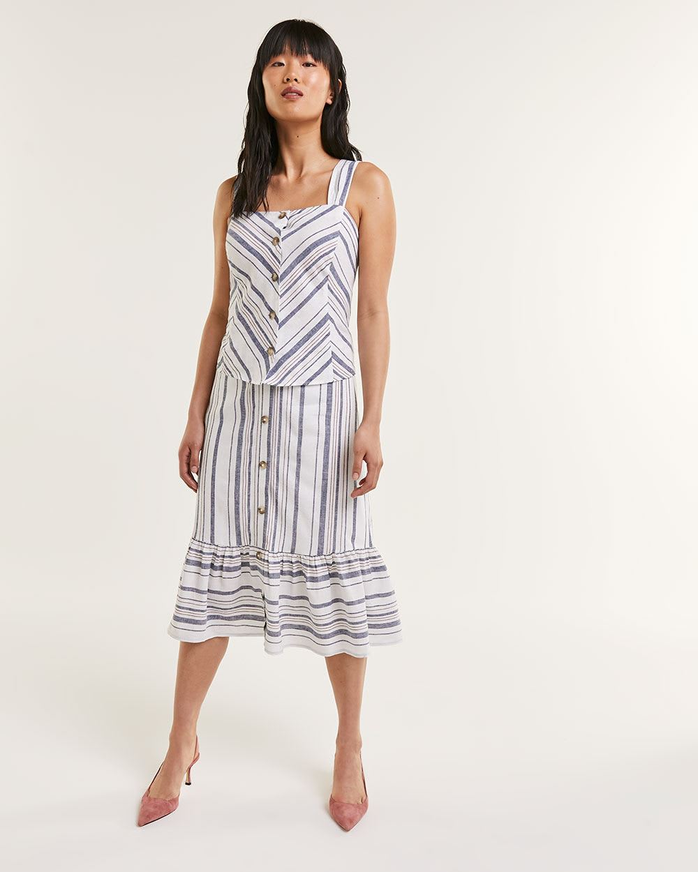 Striped Cami With Wide Straps and Smocking Detail