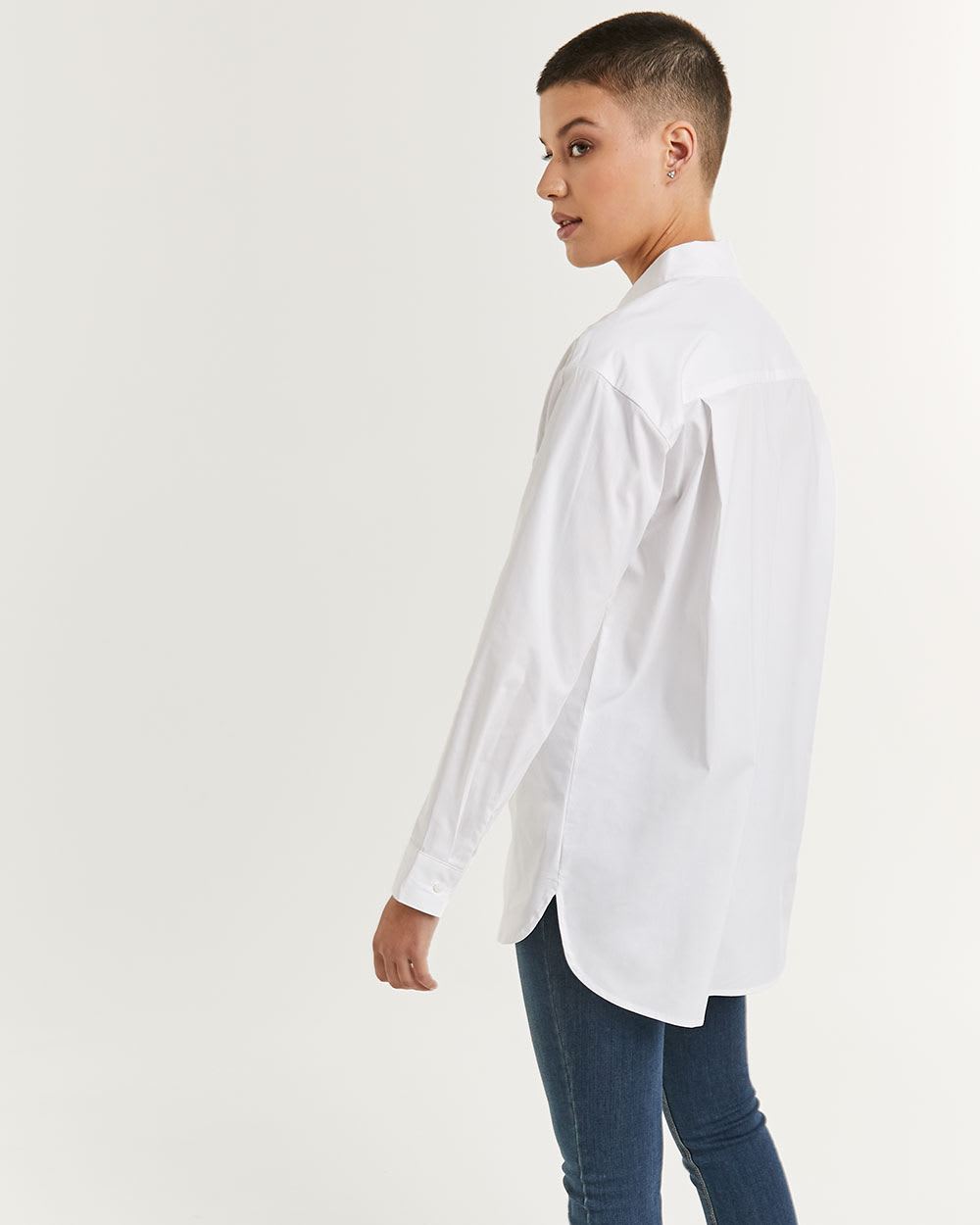 Long Sleeve Poplin Tunic with Shirt Collar