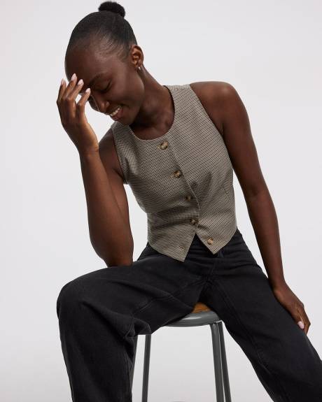 Veste sans manches à col rond à motif pied-de-poule