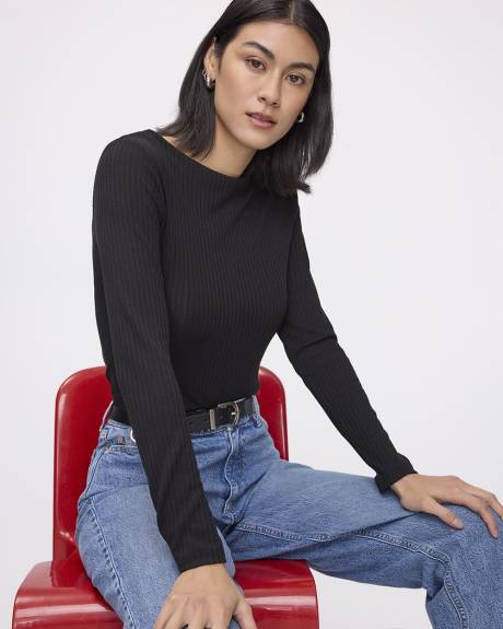 Long-Sleeve Boat-Neck Ribbed Top