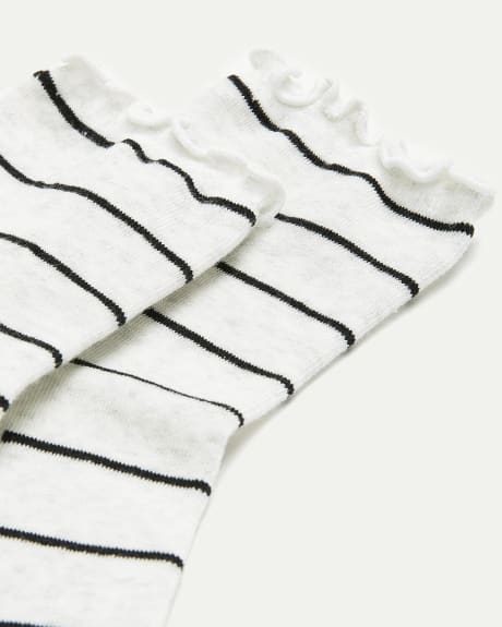 Striped Cotton Socks with Ruffled Hem