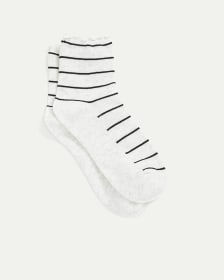 Striped Cotton Socks with Ruffled Hem