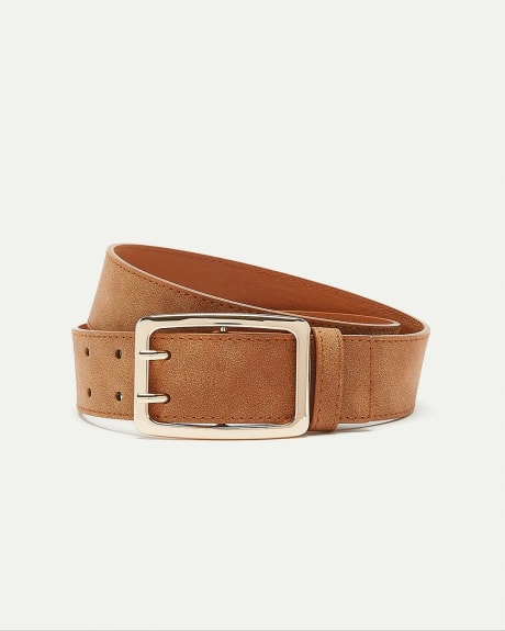 Faux Suede Belt with Rectangular Buckle