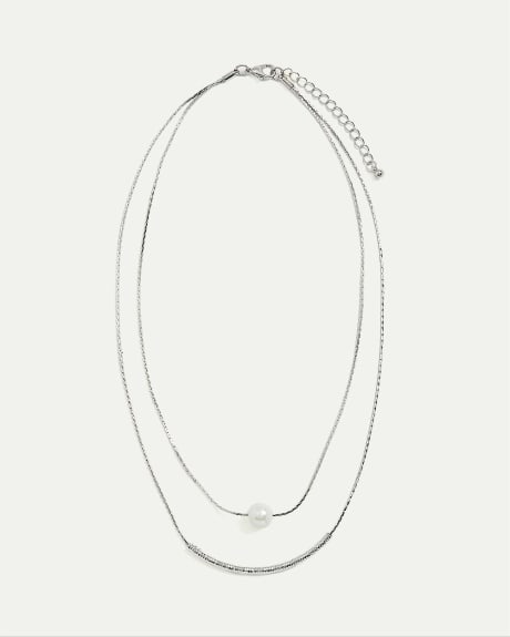 Collier court à chaînes double avec pendentif en perle
