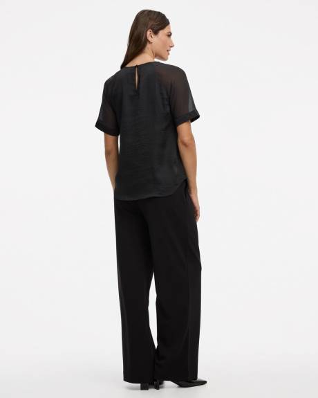 Blouse bimatière à manches courtes et col rond