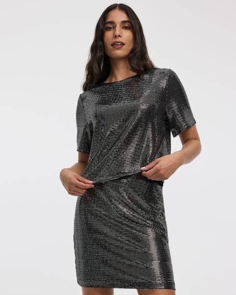 Haut à paillettes à manches courtes et col rond