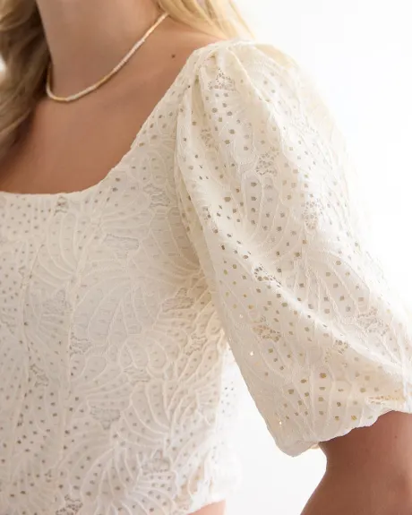 Lace Bustier Top with Balloon Elbow Sleeves