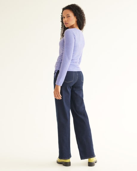 Long-Sleeve Shirred Top with Lateral Drawstring
