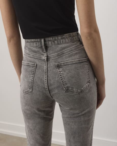 Grey Acid Wash Side Slit Ankle Super High Rise Skinny Jeans