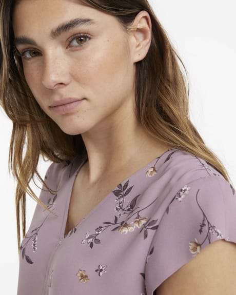 Cap Sleeve Printed Blouse with Shirring