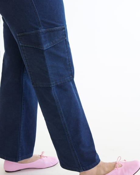 Pantalon cargo en denim à jambe droite et taille haute - Petite