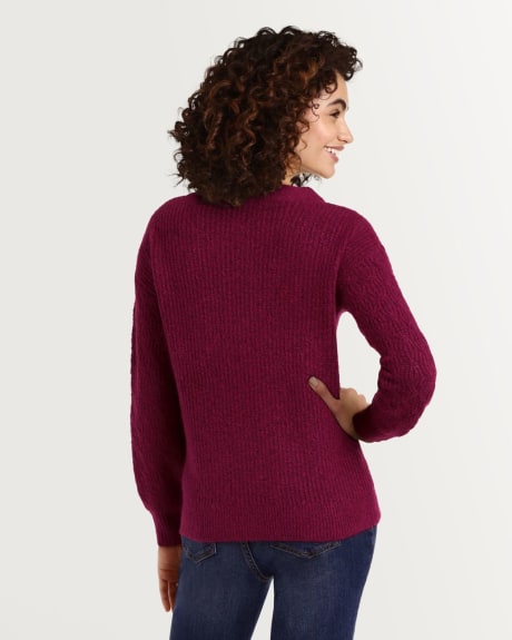 Cable Knit V Neck Pullover with Balloon Sleeves