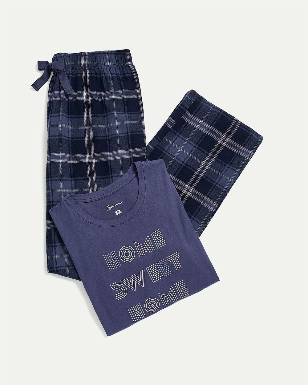 Short-Sleeve Top and Straight-Leg Pant Flannel Pyjama Set