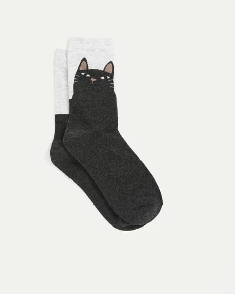 Cotton Socks with Big Black Cat