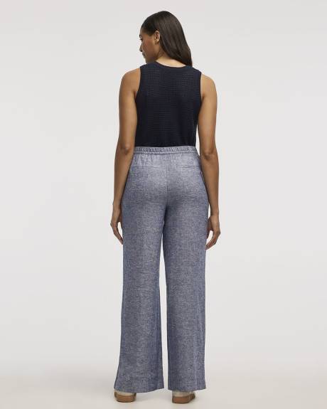 Pantalon en mélange de lin à jambe large et taille haute