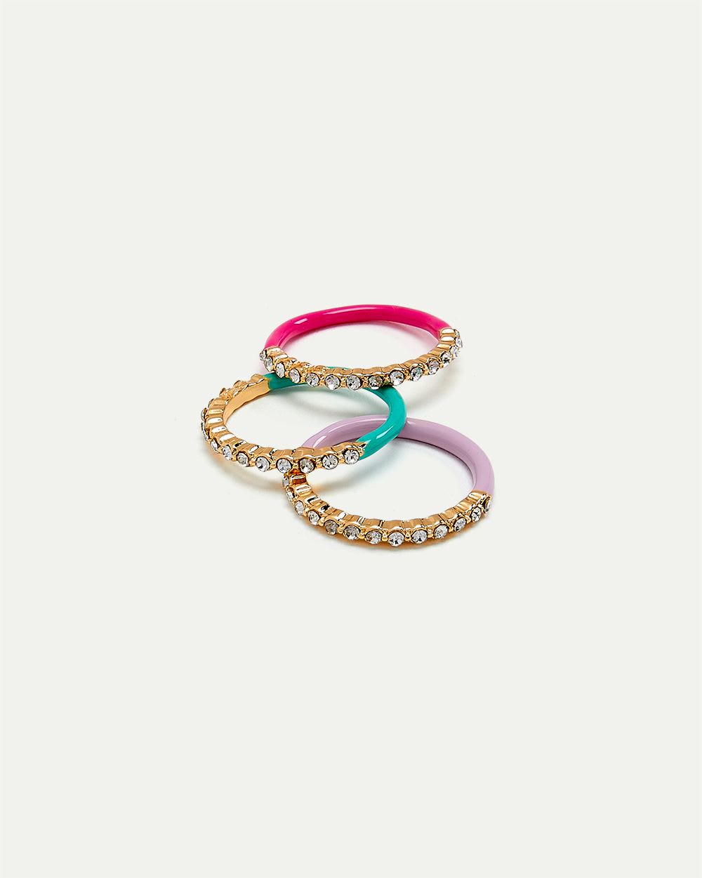 3-Pack Coloured Rings with Stones