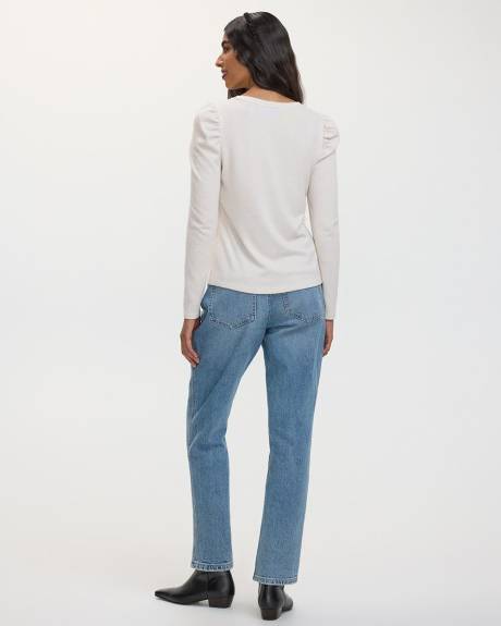Long-Puffy-Sleeve Scoop-Neck Top