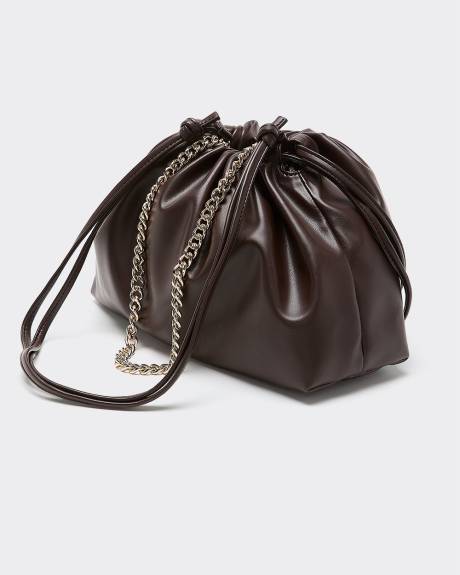 Ruched Shoulder Bag with Metal Chain