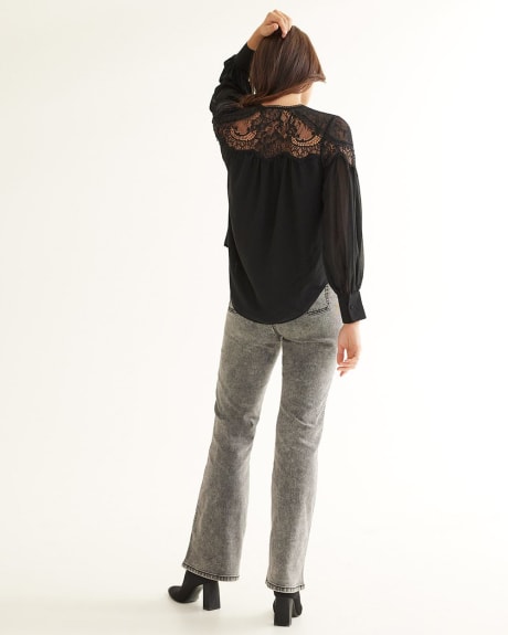 Long-Sleeve Lace Blouse with Crew Neckline