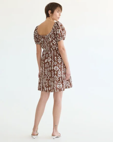 Short-Puffy-Sleeve Linen-Blend Dress
