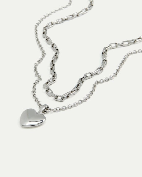 Double Layer Short Necklace with Heart Pendant