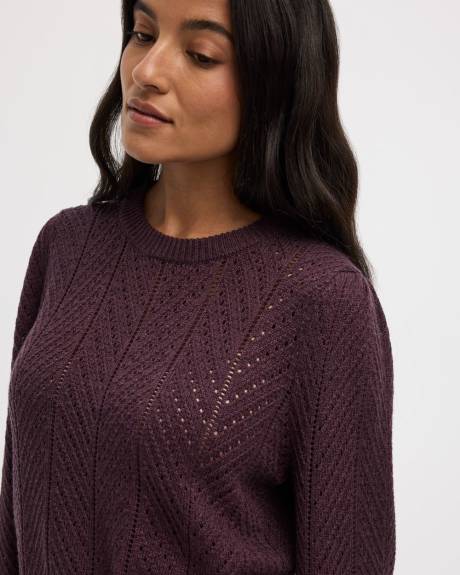 Pull en pointelle à manches longues ballons et col rond