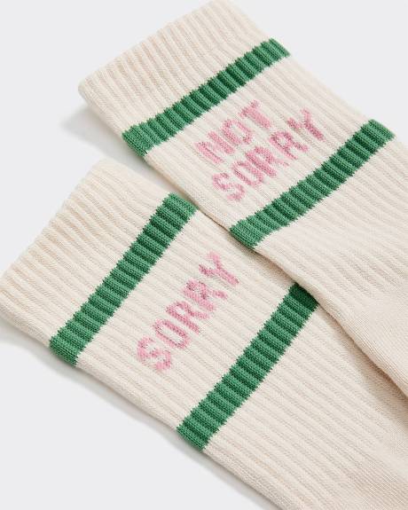 Ribbed Socks with Quote at Hem