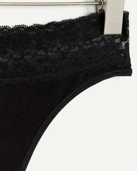Cotton Thong Panty with Lace