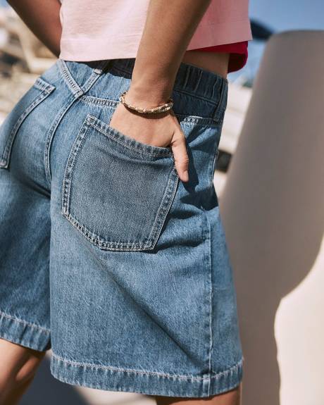 High-Rise Denim Bermuda
