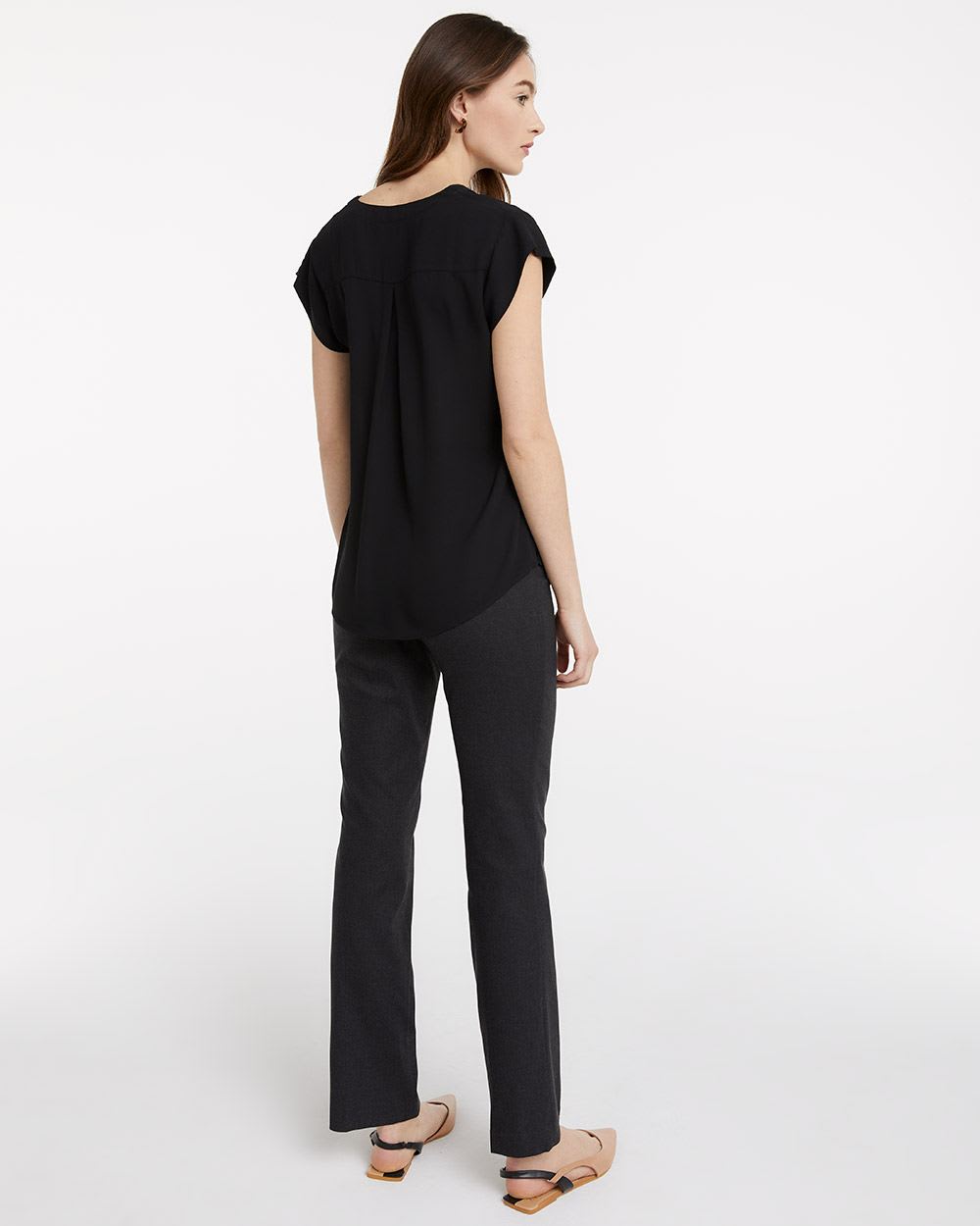 Semi-Fitted V-Neck Silky Blouse, R Essentials