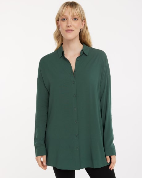 Solid Buttoned Down Tunic with Shirt Collar