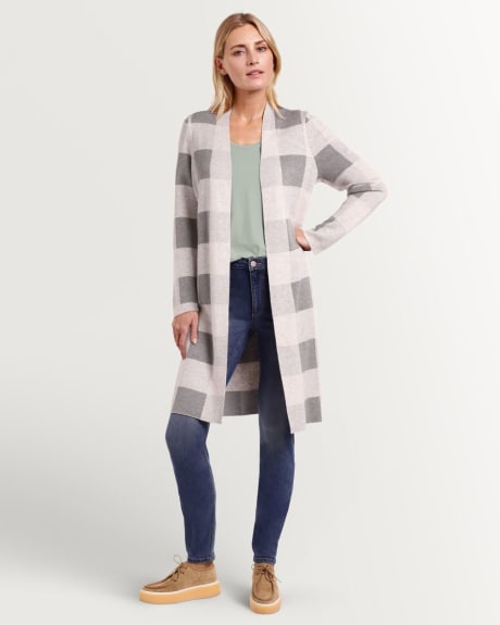 Plaid Open Cardigan with Long Sleeves