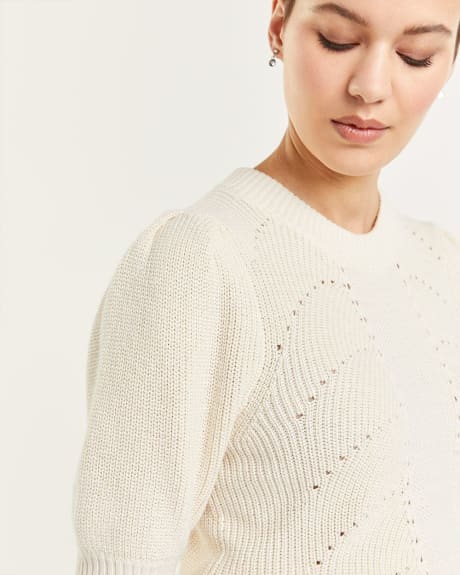 Puffed Elbow Sleeve Pointelle Sweater