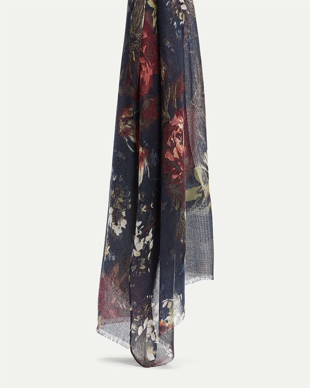 Navy Scarf with Floral Pattern