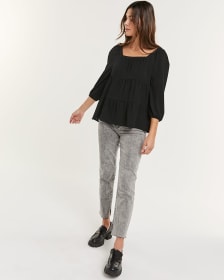 Tiered Square Neck Long Sleeve Top