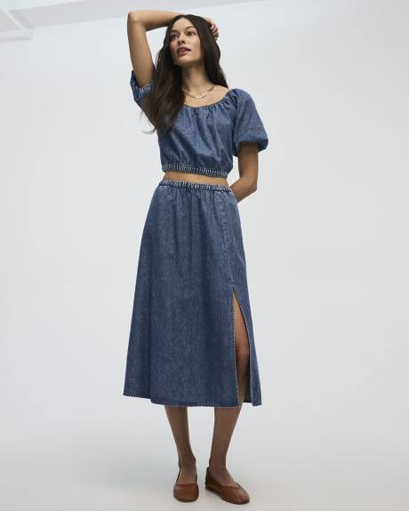 Jupe midi fluide en denim