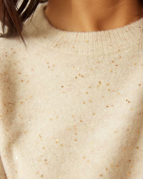 Long-Sleeve Crew-Neck Sweater with All-Over Sequins