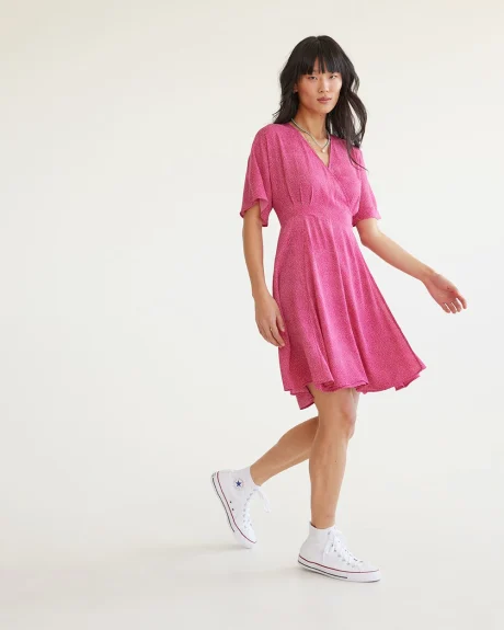 Short-Sleeve Short Dress with Wrap Neckline