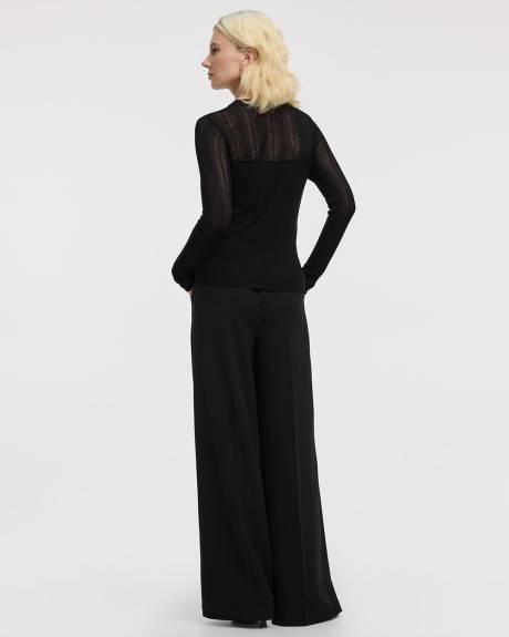 Long-Sleeve Crew-Neck Sweater with Sheer Yoke