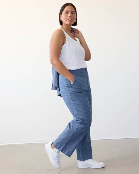 Straight-Leg Ankle Chambray Pant