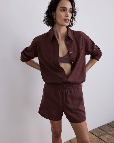 Short en mélange de lin à taille élastique