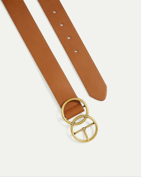 Faux Leather Belt with Double Ring Buckle
